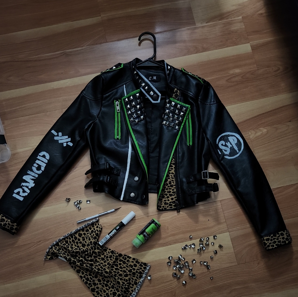 Faux altered leather punk jacket.